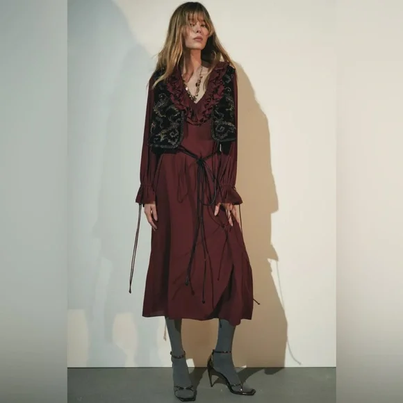 ZARA ~  Frill Midi Dress ZW Collection - Picture 3 of 11